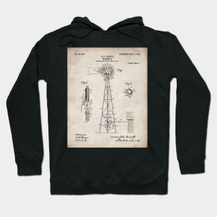 Windmill Patent - Farmer Rancher Country Farmhouse Art - Antique Hoodie